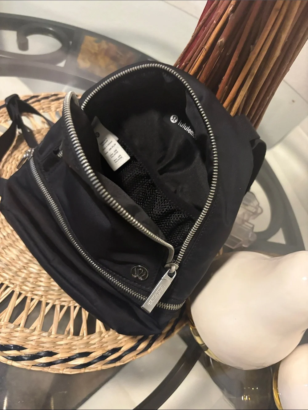 lululemon athletica Black Mini Backpack with Silver Zippers
